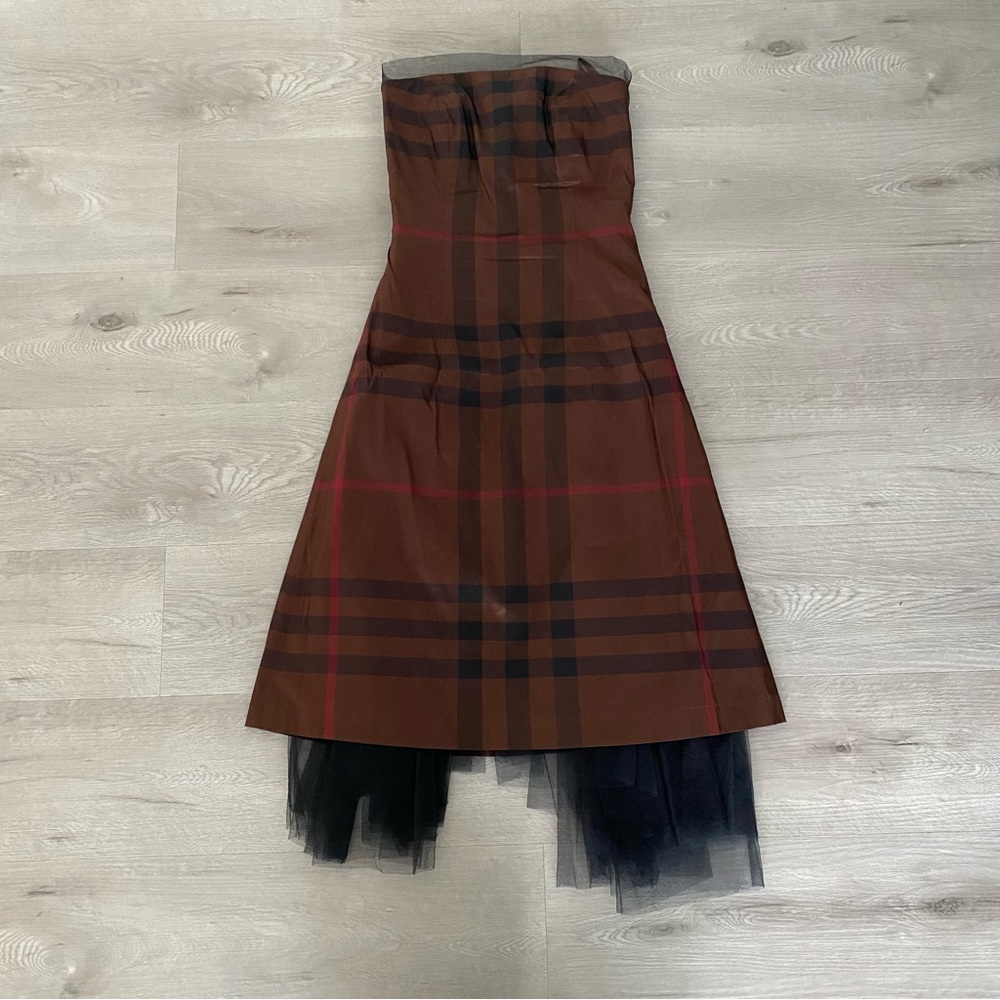 Vintage Y2K Burberry Brown Plaid Cocktail Dress Size 4
